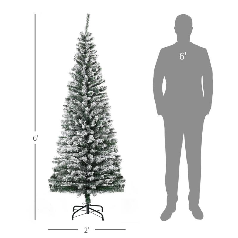 6' Snow Flocked Slim Christmas Tree with Metal Base - Full Branch Tips