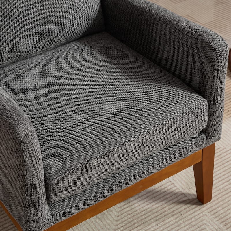 Modern High Back Accent Chair for Living Room, Upholstered Reading Armchair with Wood Legs, Single Club Chair Sofa for Lounge