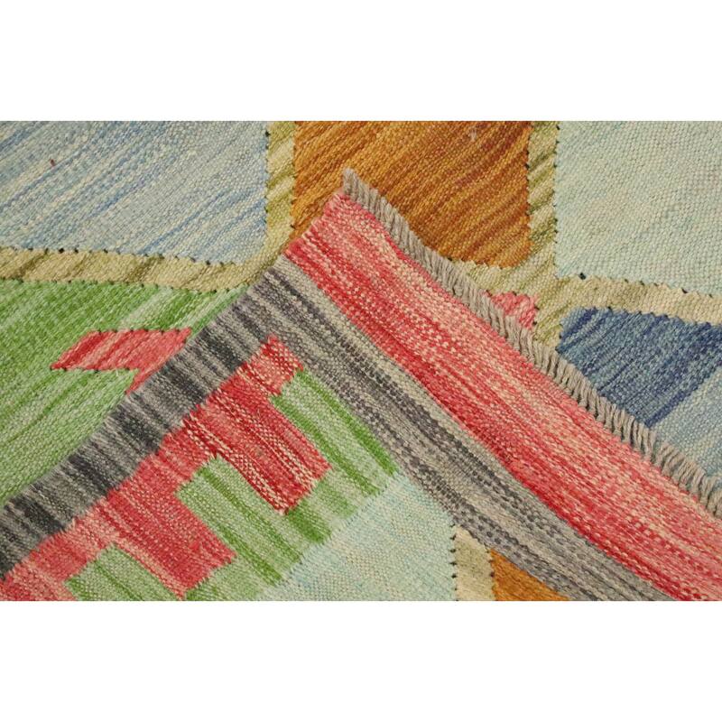 Hand Woven Oriental 100% Wool Carpet Southwestern Tribal Multi-Colored Kilim Area Rug - 9' 8'' X 8' 4''