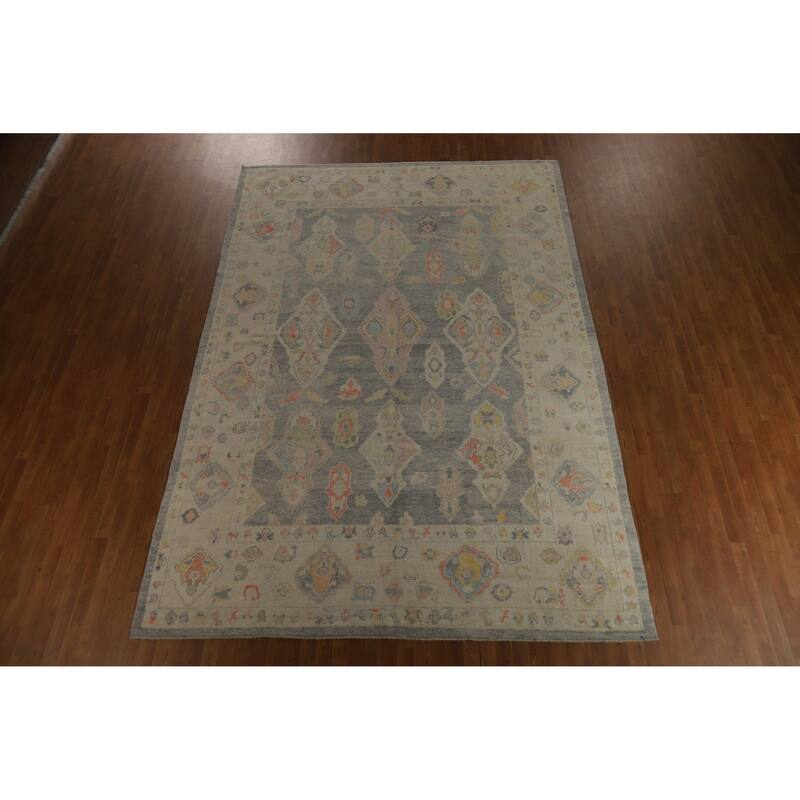 Hand Knotted Oriental 100% Wool Carpet Transitional All-Over Greys & Charcoal Oushak Area Rug - 12' 11'' X 9' 0''