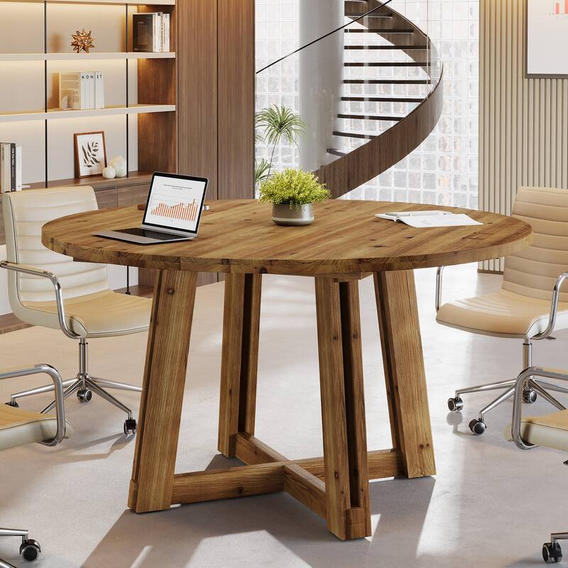 47'' Solid Wood Conference Table, Round Wood Meeting Table for 4-6