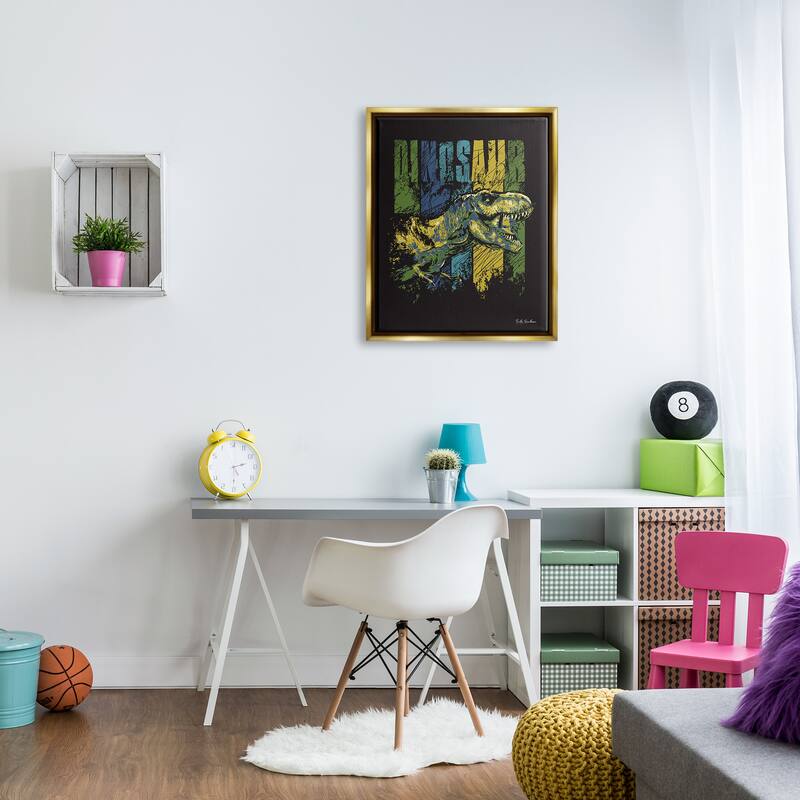 Stupell Dinosaur T-Rex Illustration Framed Floater Canvas Wall Art Design by Nidhi Wadhwa