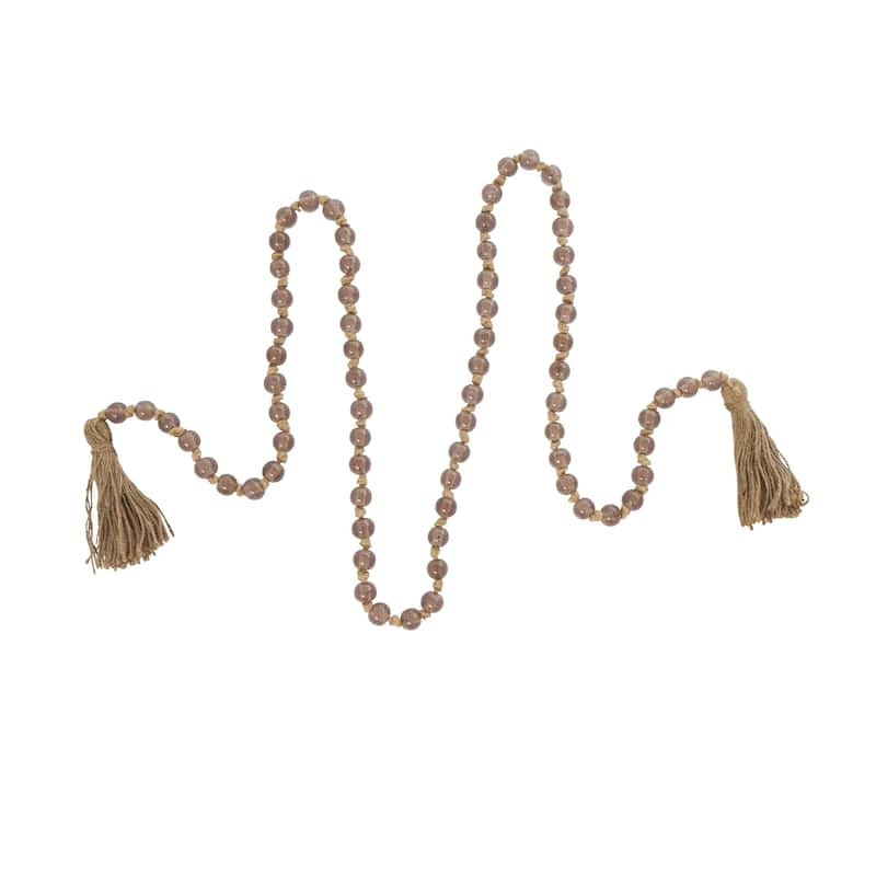 Glass Handmade Round Long Frosted Beaded Garland with Tassel with Knotted Brown Jute - Various Colors - Roche River Decor