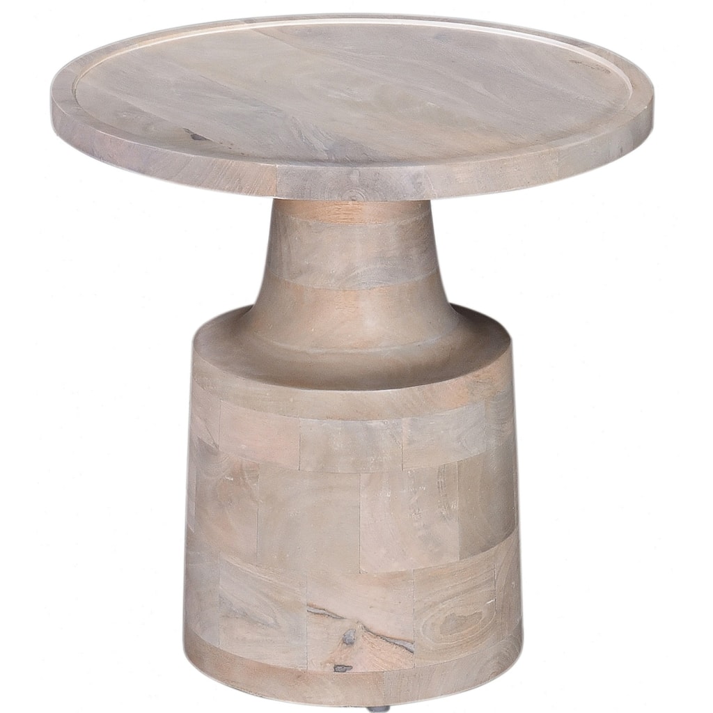 Solid Wood Round Side Table with Pedestal Base