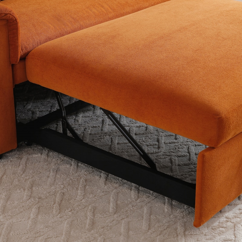 55" Velvet Two Seater Pull Out Sofa Bed, Adjustable Backrest With USB Ports, Two Side Pockets - Orange