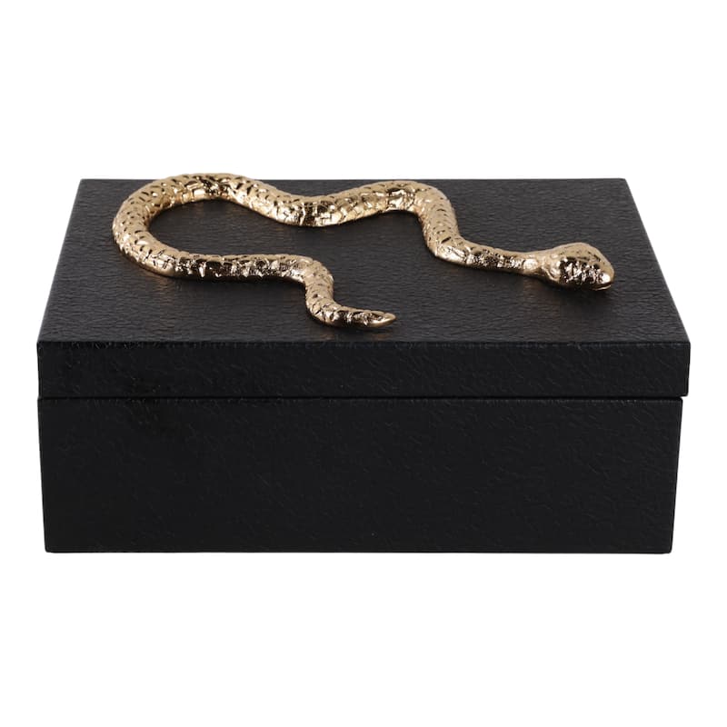 Faux Leather Storage Boxes Handles Modern Design (Set of 2) - 5" Black - 11" x 8" x 5"