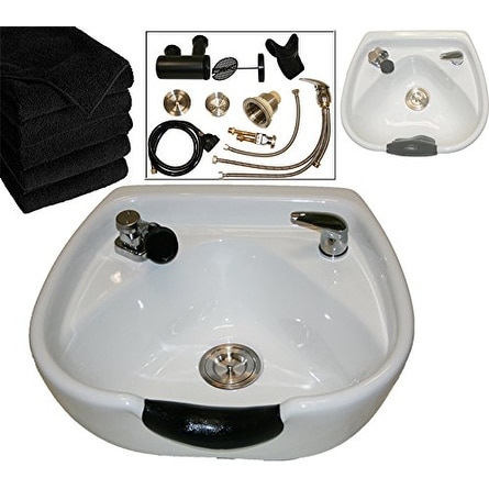 LCL Beauty Heart Shaped Ceramic White Shampoo Bowl with Vacuum Breaker and 6 Towels