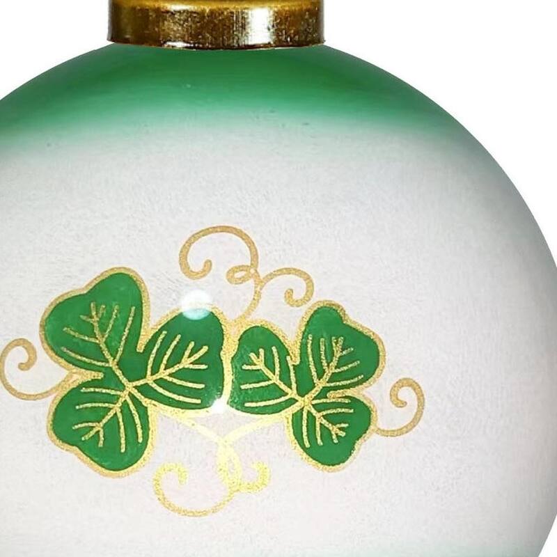 HomeRoots Love Irish Hand Painted Green White And Red Glass Ball Ornament