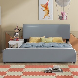 Full Size Upholstered Platform Bed with Storage Nightstand & Guardrail