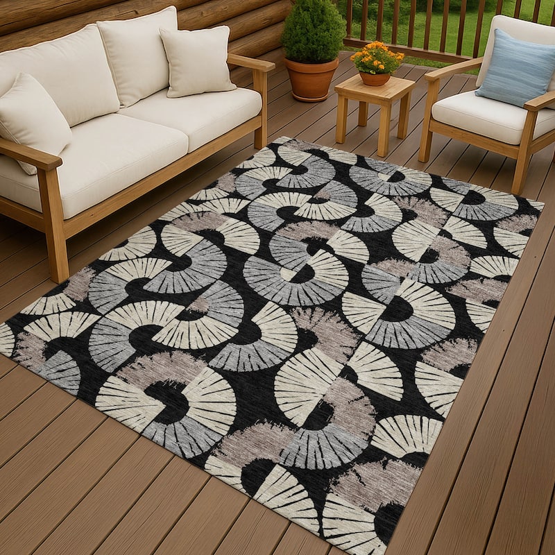 Machine Washable Indoor/ Outdoor Modern Jay Chantille Rug - Black - 3' x 5'