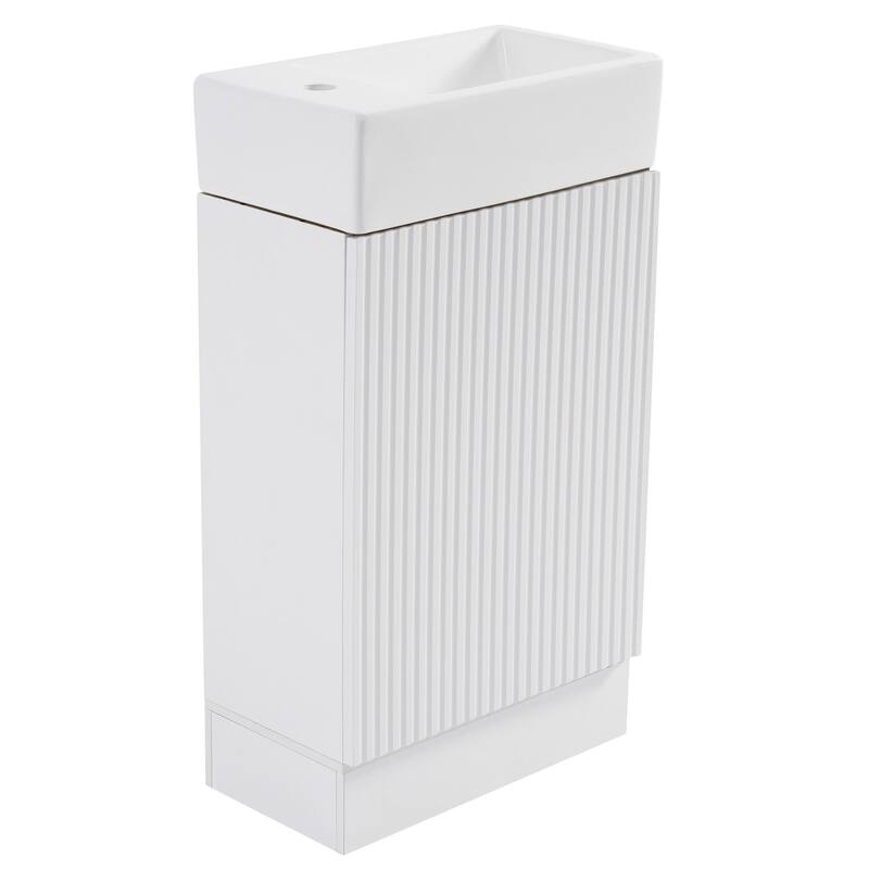 18.6" Bathroom Small Vanity Cabinet with Ceramic Sink, 2-Tier Shelf