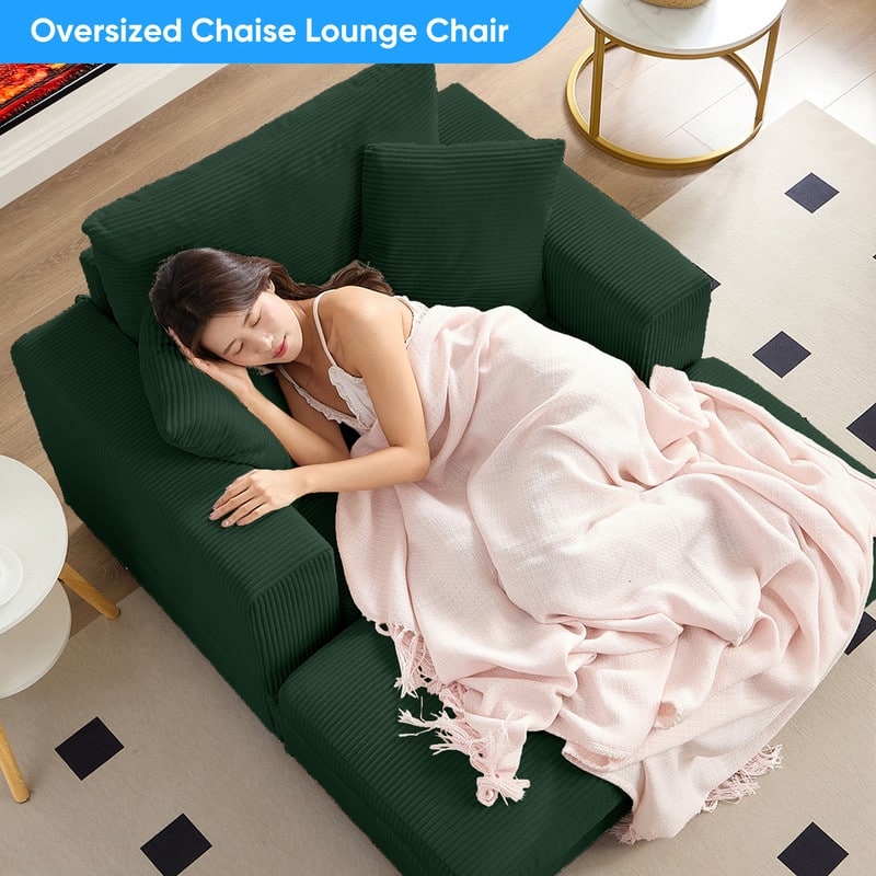 Mixoy Corduroy Chaise Lounge Deep Seat Sleeper Sofa Chair with Storage Ottoman,Upholstered 1-Seater/Loveseat Sofa Couch