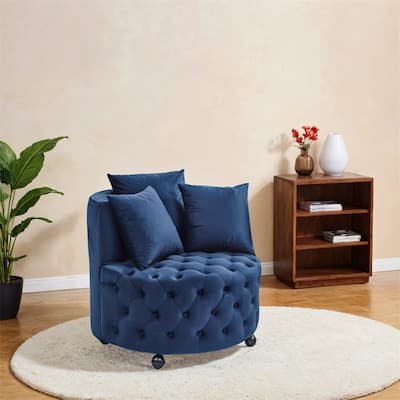 Velvet Upholstered Swivel Chair for Living Room,w/Button Tufted Design