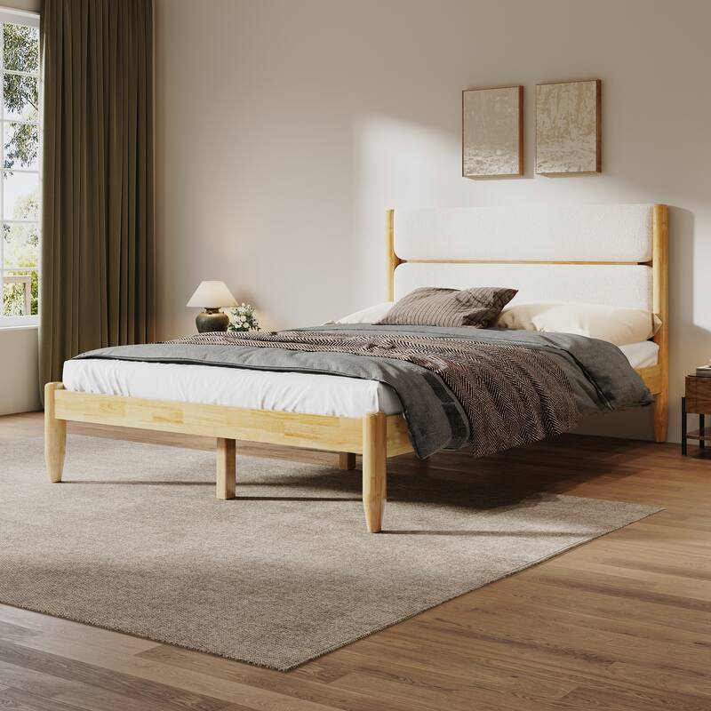 Christopher Knight Home - Marin Solid Rubber and Fleece Upholstered Bed Frame with Headboard - Ivory - Queen