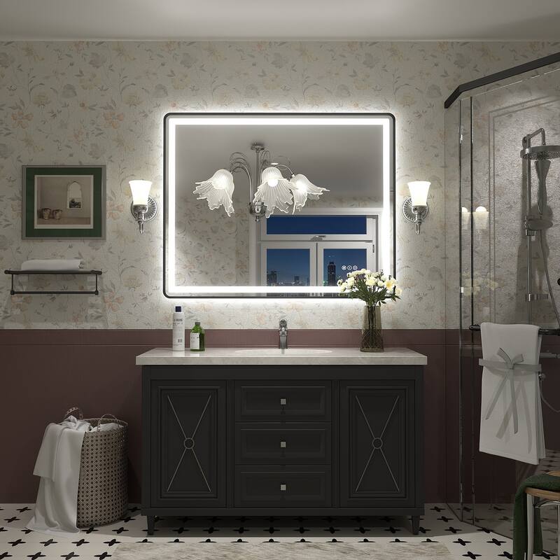 UL Certified Black Metal Framed LED Front Light and Backlit Anti-Fog Wall Bathroom/ Vanity Mirror