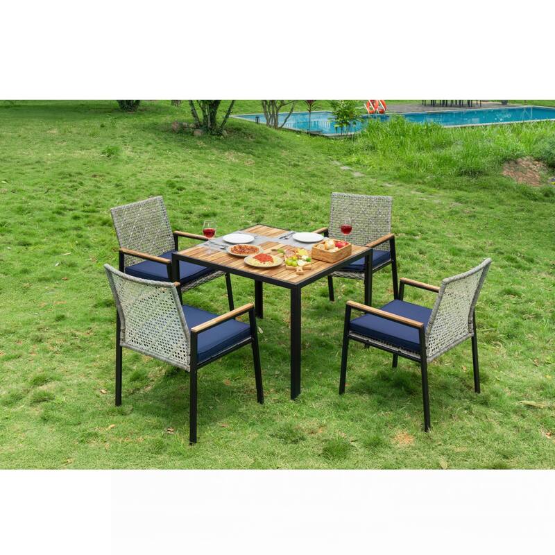 All Weather 5-Piece Patio Dining Table Sets,Light Gray