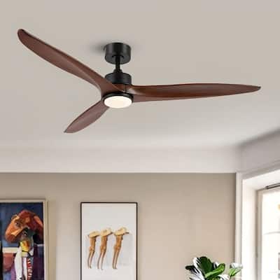 WINGBO 60 Inch DC Ceiling Fan with Lights and Remote Control, 3 Reversible Carved Wood Blades, 6-Speed Noiseless DC Motor