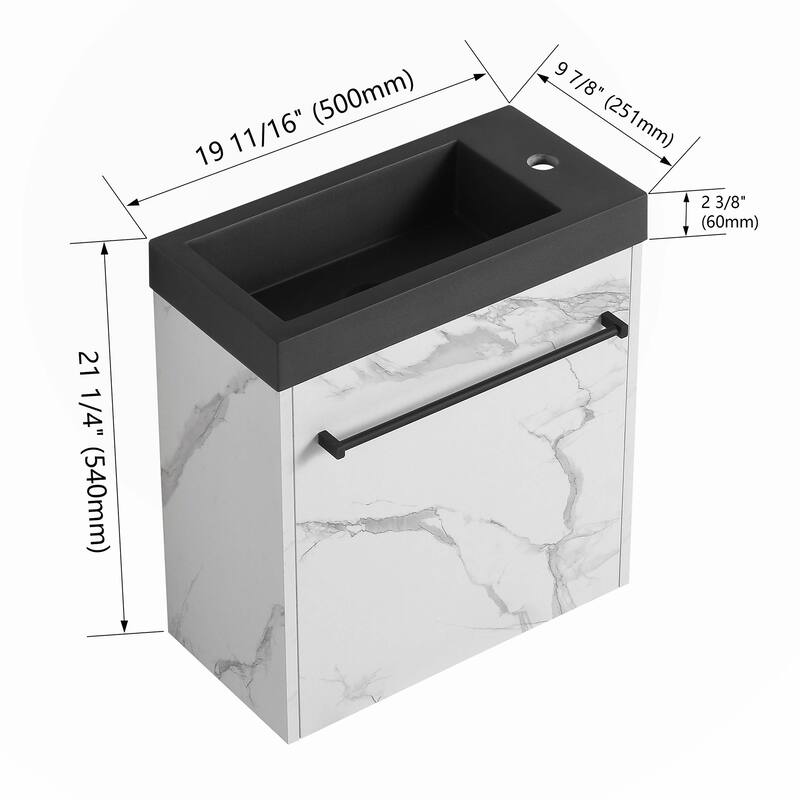 20"Floating Wall-Mounted Bathroom Vanity with Resin Sink