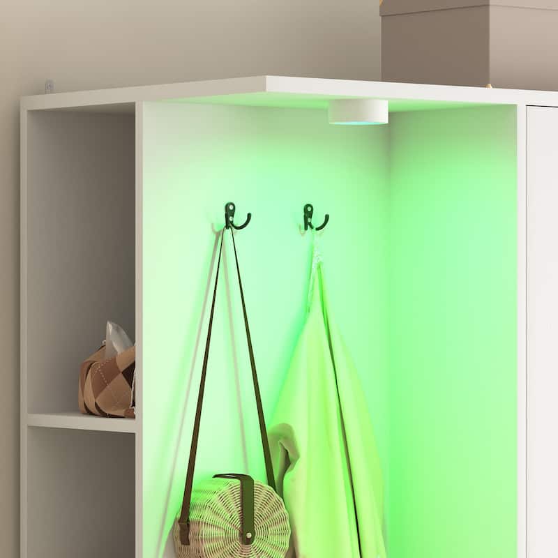 71.7" H Modern Wardrobe Closet with 2 Doors & 6 Drawers, Wooden Clothing Storage Cabinet with Hanging Rail