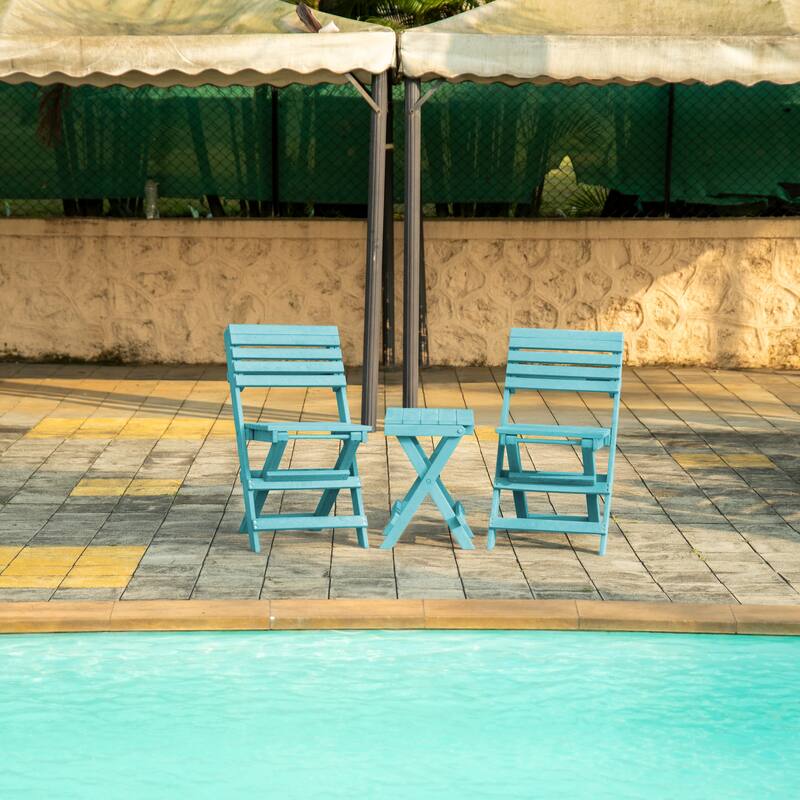 Las Cabos Fully Assembled All-Weather Outdoor Folding Bistro Set - 3-piece - Hawaiian Blue