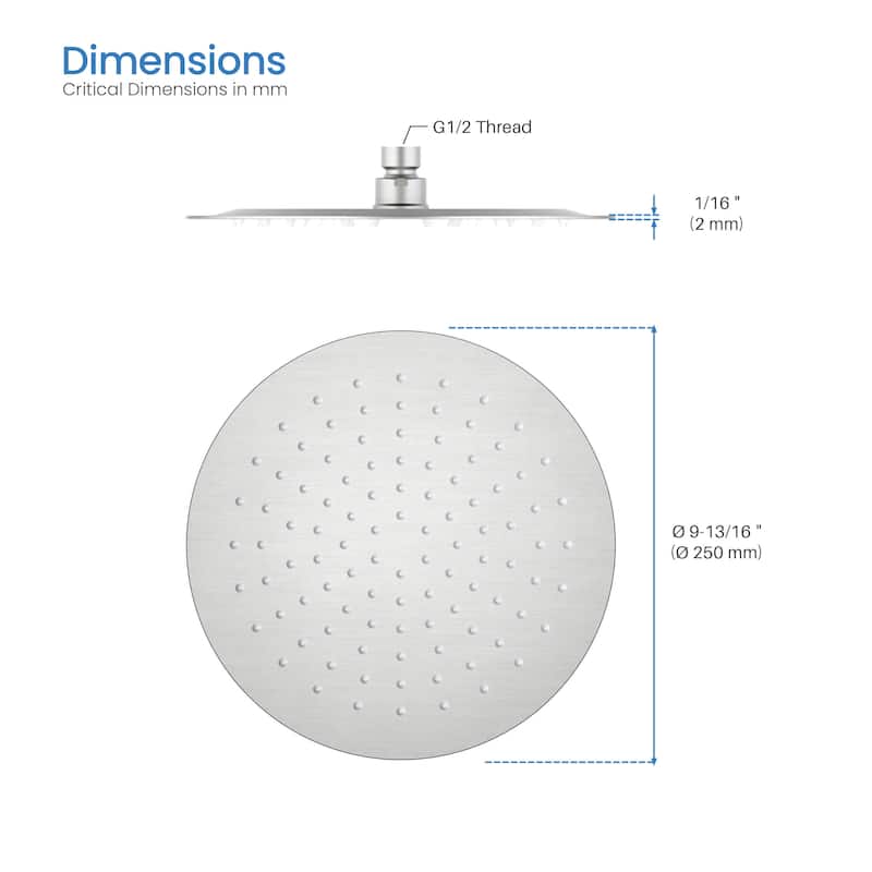 Circular 10" Metal Ultra Thin Profile Rain Shower Head 1.75 GPM