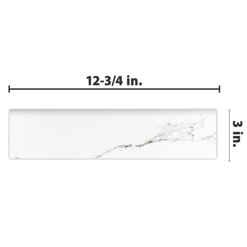 Merola Tile Timeless Calacatta Battiscopa 3-1/8" x 12-3/4" Ceramic Wall Trim - (1 Tile)