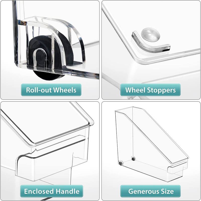Roll Out Fridge Caddy Organization Bins, Sink Organizer With Wheels & Handles - 2 Pk