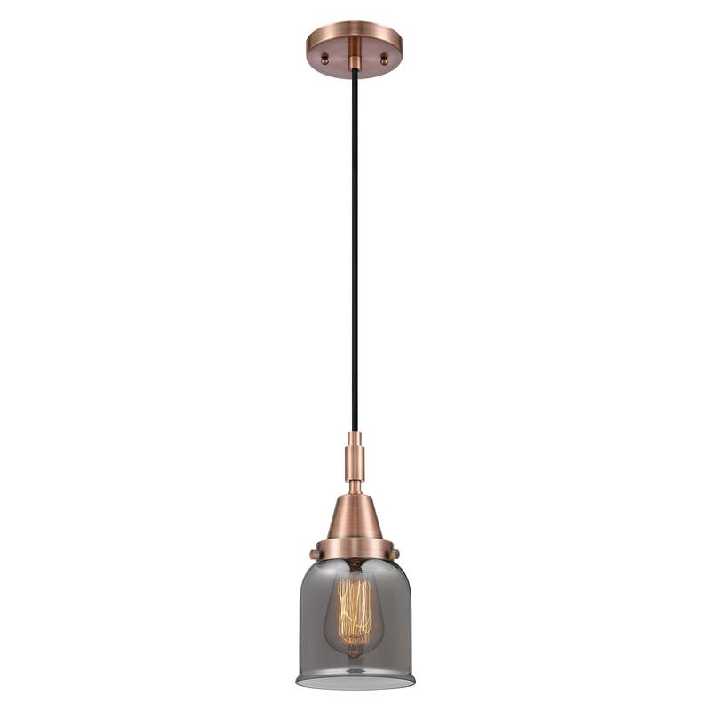 Innovations Lighting Downtown Urban - Caden Bell - 1 Light 5" Cord Hung Mini Pendant - Antique Copper/Light Smoke Shade