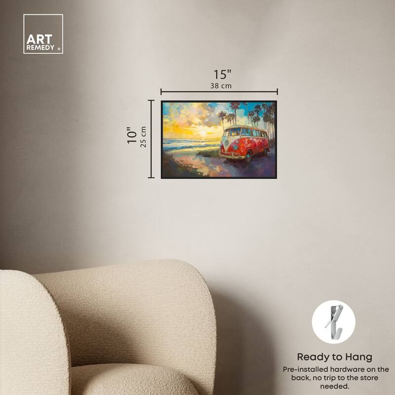 Art Remedy Memories At The Beach Framed Colorful Coastal 1 Piece Canvas Wall Art