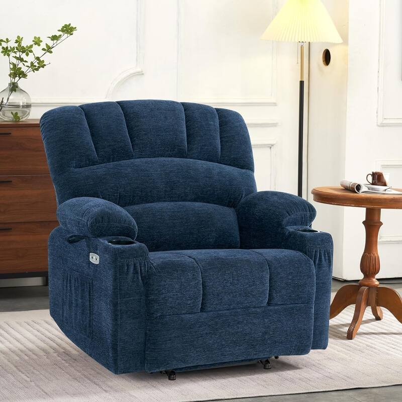 MCombo Recliner Chair Sofa with Massage and Heat, Fabric R7096 (Medium-Wide)