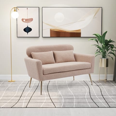 Modern Boucle Loveseat Sofa With 2 Throw Pillows
