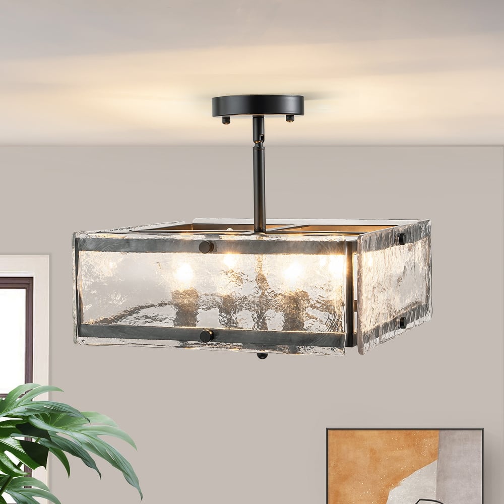 Starsky 4-light 14'' Glass Caged Ceiling Light Round/Square/Rectangle Semi Flush Mount