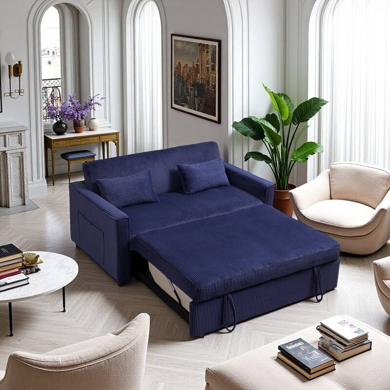 Futon Sofa Bed,3-in-1 Multi-Functional Corduroy Sleeper Couch Pull-Out Bed,Adjustable Backrest and Pillows,Convertible Sofa Bed
