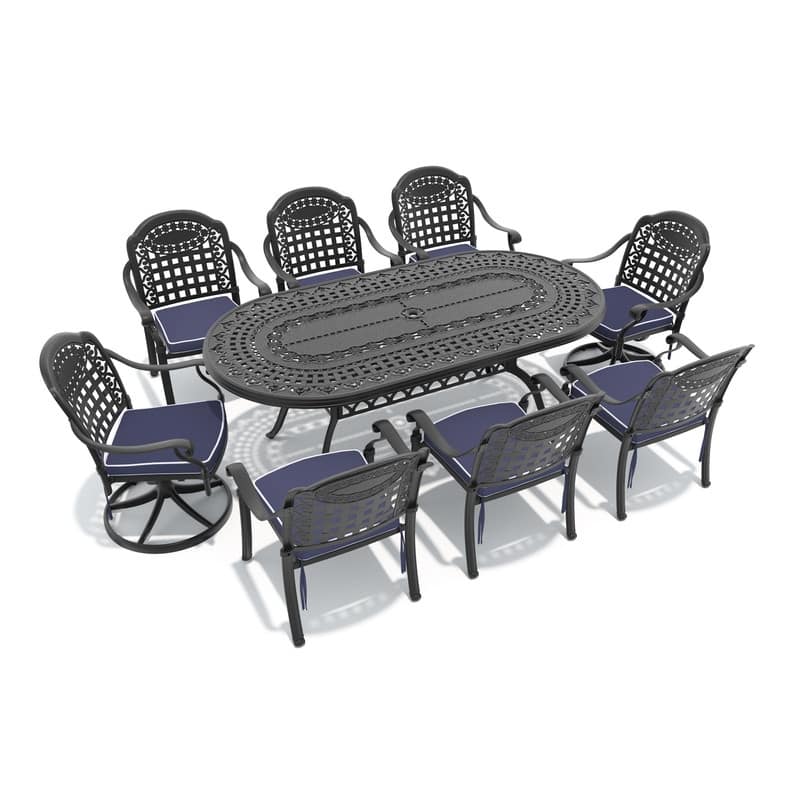 9-Piece Outdoor Dining Set with 1 Table and 8 Chairs, All-Weather Aluminum Outdoor Patio Sets
