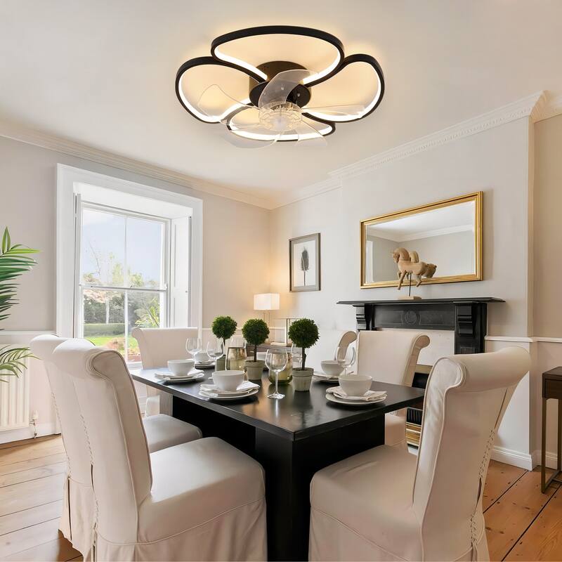 Starsky 19in Modern Flush Mount LED Ceiling Fan with Light,6-Speed Low Profile Smart APP Control Ceiling Fan with Remote