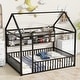 preview thumbnail 1 of 10, Full Size Metal House Bed Frame with Built-In Shelves and Fence, Space Saving Design Black