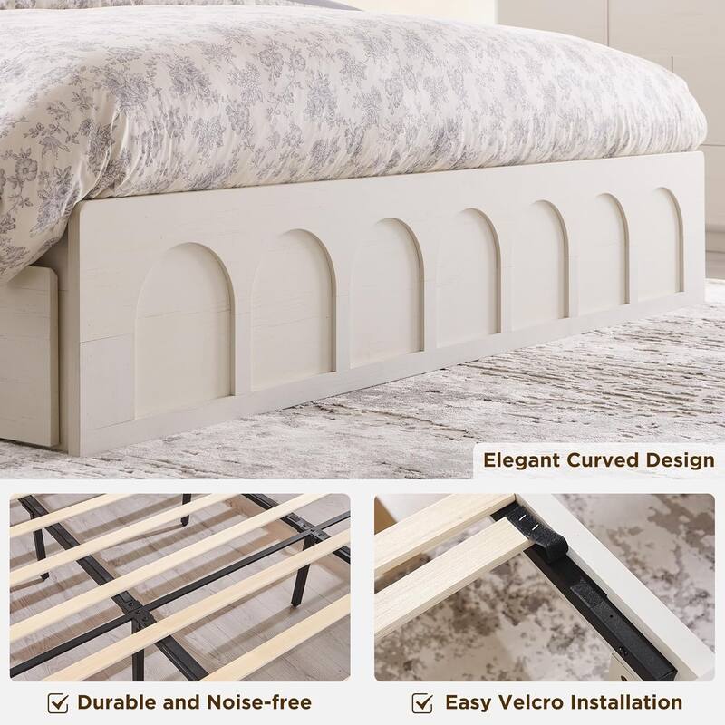 Modern King Size Bed Frame, 52" Tall Arched Recessed Headboard