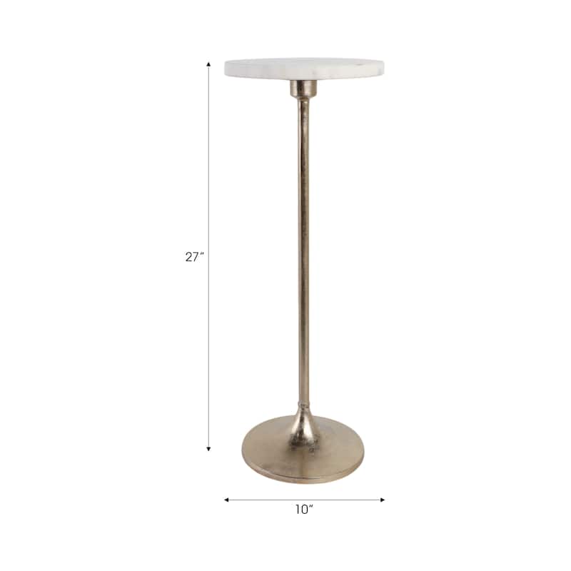 Metal Base Marble Top Modern Glam Accent Table Round Silhouette