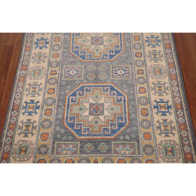 Grey Traditional Kazak Accent Rug Hand-Knotted Wool Carpet - 2'9" x 4'2"
