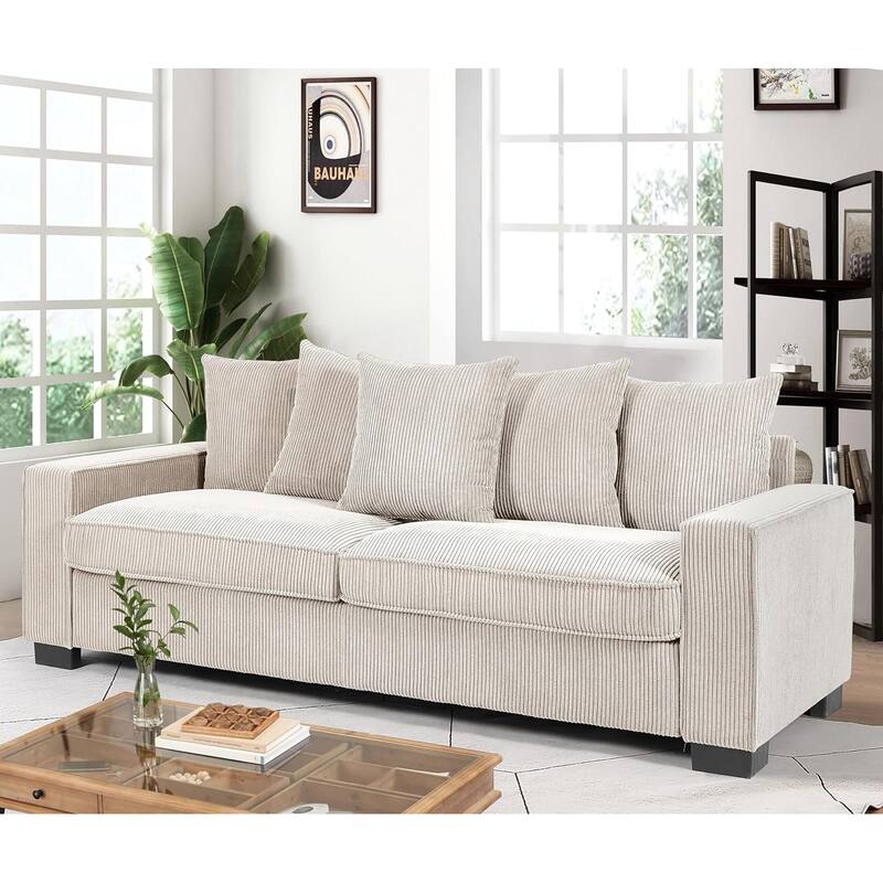 US Pride Furniture Luxe Living Room Sofa with 5 Complementary Toss Pillows Soft Corduroy Upholstery Streamlined Large