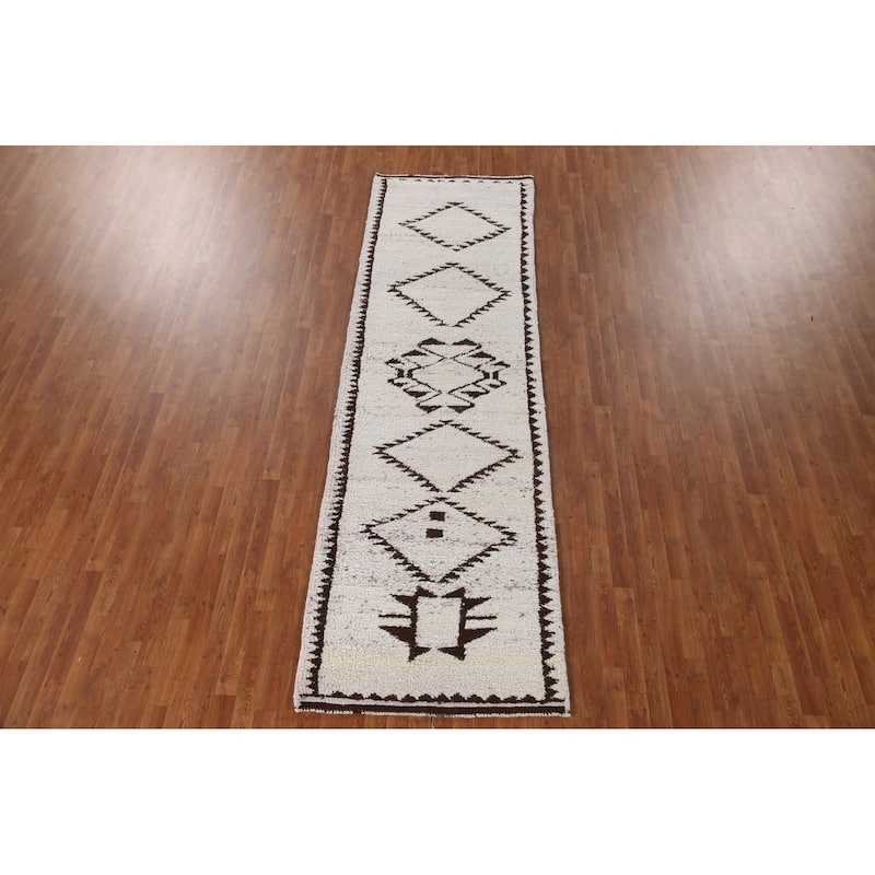 Plush Turkish Anatolian Runner Rug Hand-knotted Geometric Wool Carpet - 3'4"x 11'4"