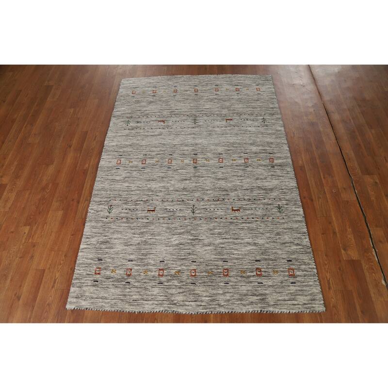 Hand Knotted Oriental 100% Wool Carpet Tribal Animal Pictorial Beige & Ivories Gabbeh Area Rug - 5' 11'' X 3' 11''
