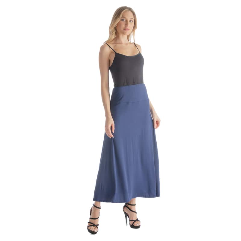 24seven Comfort Apparel Womens Elastic Waist Solid Color Maxi Skirt - Blue - L