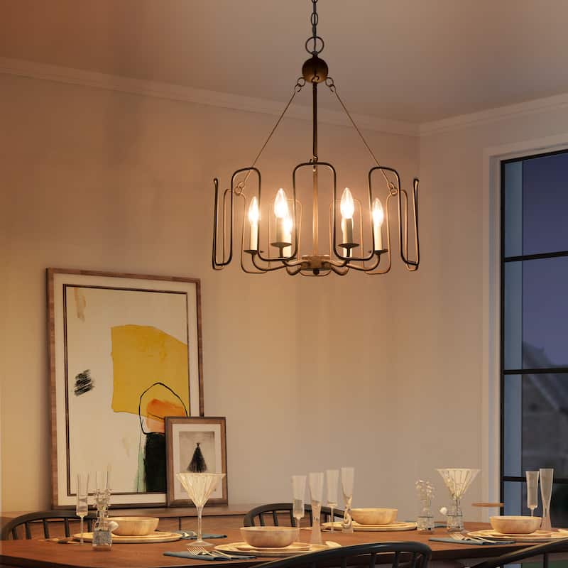 Farmhouse Rustic 6-light Drum Chandelier Coastal Candle Celing Light for Living/ Dining Room - D21"x H 23.5"