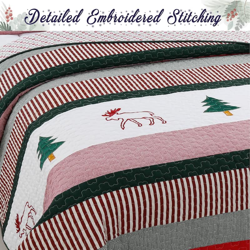 Cozy Line Christmas Wreath 3-Piece Quilt Bedding Set
