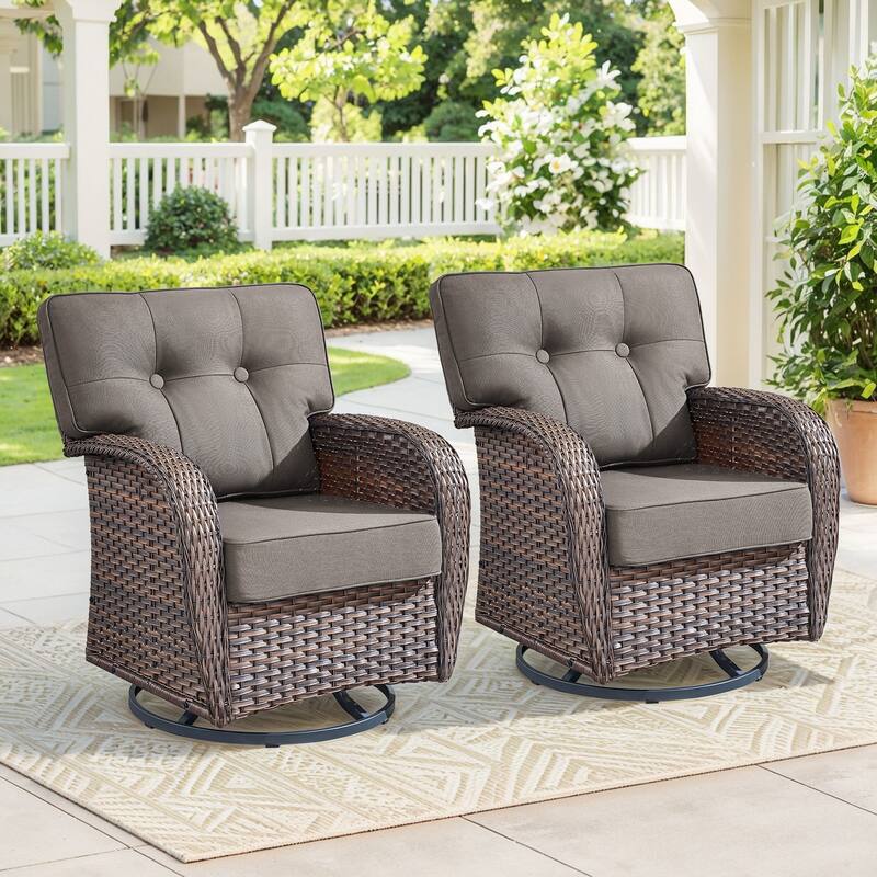 Gymojoy Wide T-Shaped High Back Swivel Glider Chairs Set with 5-inch Cusion for Patio & Balcony