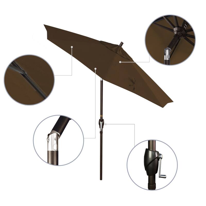 California Umbrella 7.5' Rd. Aluminum Patio Umbrella, Crank Lift with Push Button Tilt, Bronze Finish, Pacifica Fabric