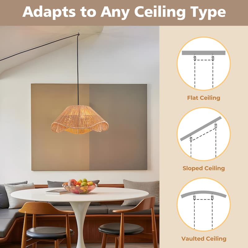 FTL Rattan Plug in Pendant Light for Ceiling Farmhouse Boho Woven - 19.7 inch