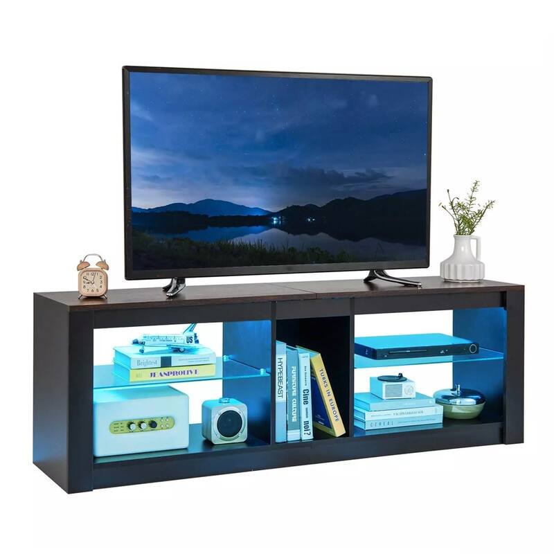 TV Stand W/ LED Light for Up to 65 Inch W/ Adjustable Glass Shelves - 55 inches