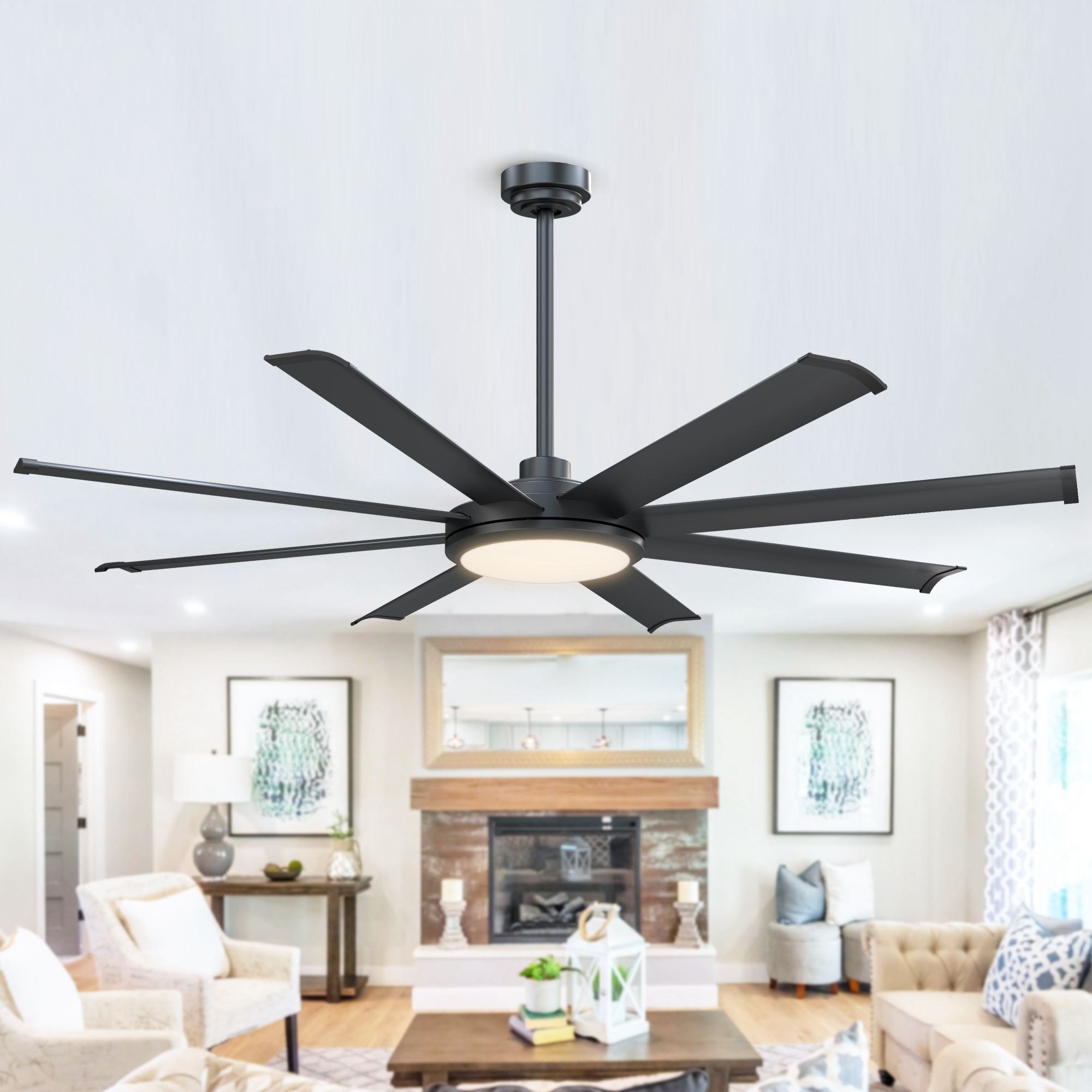 60-in Industrial 8-Blades Matte Black Dimmable LED Ceiling Fan with Light  and Remote 60 Inches On Sale Bed Bath  Beyond 33466441